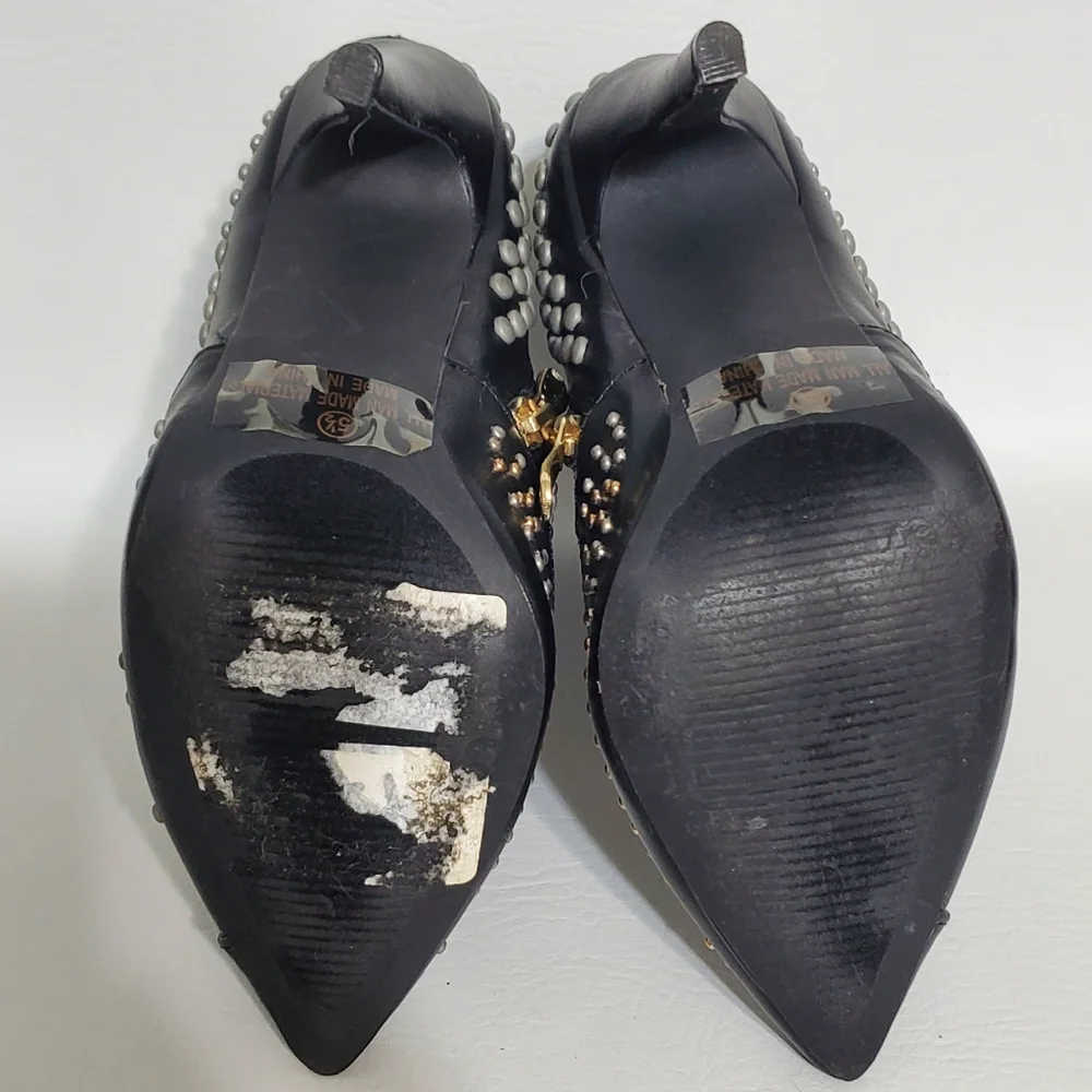 Liliana Studded Black and Silver Heeled Boots Women's Size 5.5 - Picture 7 of 8